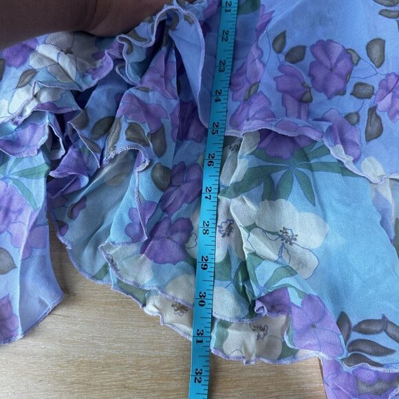 Adrianna Papell Midi Skirt Sz 14 Purple Blue Floral Fairy Romantic Asymmetrical - Picture 7 of 7